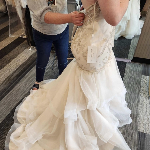 Elegant Ivory Strapless Gown with Embellishments Wedding Dress - Picture 2 of 4